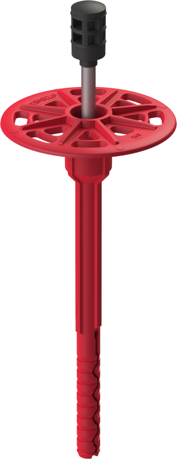 Стена 2MH. Полимерный тарельчатый дюбель с рёбрами ограничения глубины и забивным металлическим распорным элементом с термоизоляционной головкой